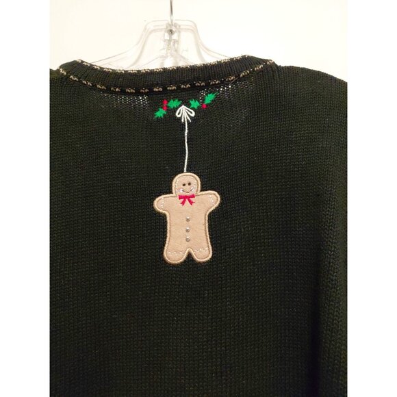 Quacker Factory Vintage Novelty Gingerbread Holiday Cardigan Black 2X - Picture 7 of 8